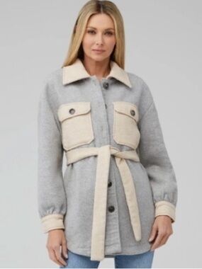 Line & Dot Harrison Wool Blend Belted Shacket XS Gray